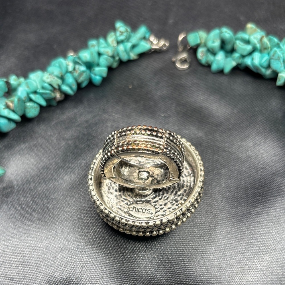 Chico's Turquoise Stone Necklace and Ring Set - Picture 2 of 3